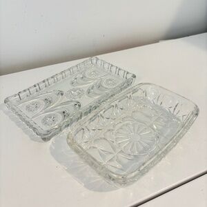 VINTAGE glass trays small organizer dishes SET OF TWO make up holder crystal?